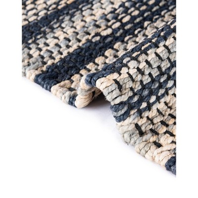 Handwoven Navy Blue and Ivory Jute Rectangular Area Rug