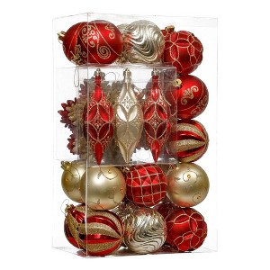 40pc Red and Gold Glitter Luxury Shatterproof Christmas Ornament Bauble Set| OrnamentallyYou - 1 of 4