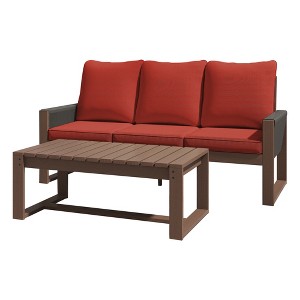 YARDSIGHT 2-Piece Patio Sofa Set with Coffee Table, Wood Frame and Wicker Outdoor Couch with Thick Cushions - 1 of 4