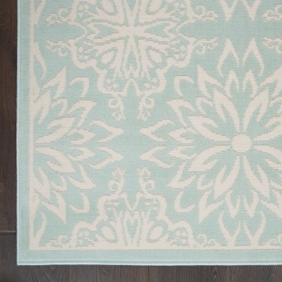 Elegant Ivory/Green Floral Synthetic 5'3" x 7'3" Easy-Care Rug