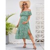 Clearlove Women's Off-the-shoulder Maternity Dress Elegant Slit Floral Midi Dress - 2 of 4