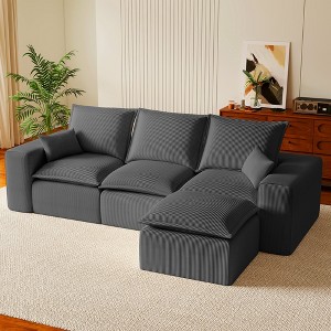 Kayamas 107'' Soft Corduroy Modular L-Shaped Sectional Sofa, 3-Seater Couch with Movable Ottoman for Living Room - 1 of 4