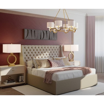 Gold Open Ring Table Lamps with USB Ports and White Shades, Set of 2