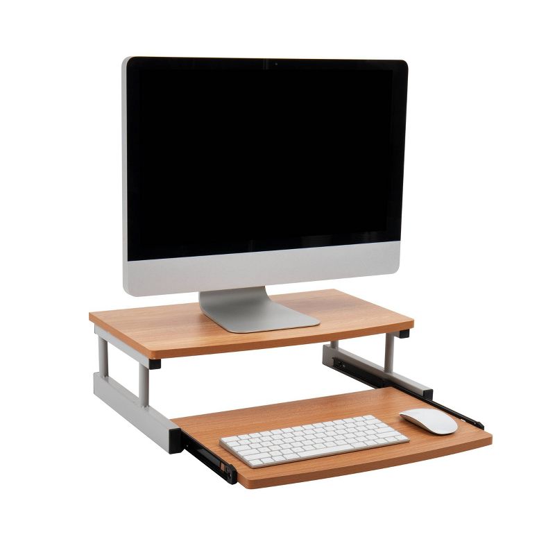 Mind Reader 2 Tier Monitor Stand/Riser with Sliding Drawer for Keyboard Brown, 1 of 11