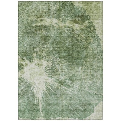 Fern Green And Artichoke Green Abstract Washable Indoor Outdoor Area Rug