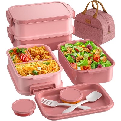 Adults Bento Lunch Box Set with Thermo Bag, 74oz Stackable Leak-proof 3-tiers Bento Box, Built-in Utensil and Sauce Container for Work, School