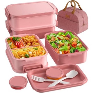 Adults Bento Lunch Box Set with Thermo Bag, 74oz Stackable Leak-proof 3-tiers Bento Box, Built-in Utensil and Sauce Container for Work, School - 1 of 4