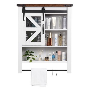 Bathroom Wall Mounted Cabinet, Medicine Cabinet with Sliding Barn Door & Adjustable Shelf, Farmhouse Over Toilet Storage Cabinets - 1 of 4
