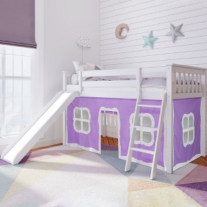 Max & Lily Twin Loft Bed, Solid Wood Low loft Bunk beds for Kids with Slide and Curtain - 1 of 4