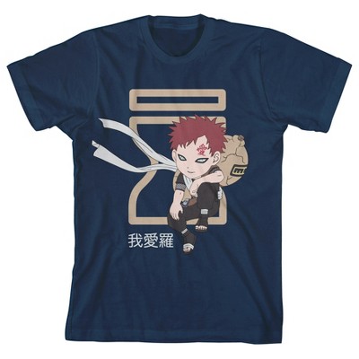 Naruto Camiseta clásica Gaara con símbolo Kanji y Sand Village, Negro 