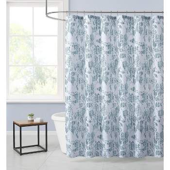 Piña & Sardinia Home Abstract Floral Watercolor Blue And White Fabric Shower Curtain - Standard Size