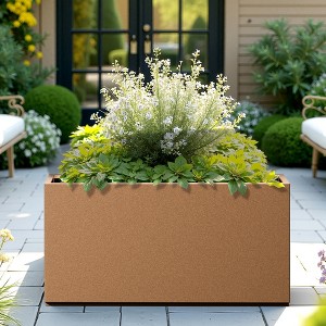 TOAOTBNBO Metal Planters Pots with Drainage Holes, Outdoor Rectangular Planter, Modern Planter for Pation and Graden, Brown - 1 of 4