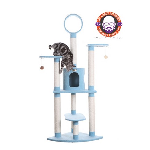 Armarkat B6605 65 inch Classic Real Wood Cat Tree In Sky Blue Jackson Galaxy Approved Five Levels With Perch Condo Hanging Tunnel Target