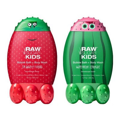 Raw Sugar Kids' Bubble Bath + Body Wash - Watermelon Lemonade 12 fl oz + Strawberry Vanilla 12 fl oz