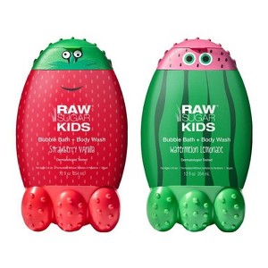 Raw Sugar Kids' Bubble Bath + Body Wash - Watermelon Lemonade 12 fl oz + Strawberry Vanilla 12 fl oz - 1 of 3