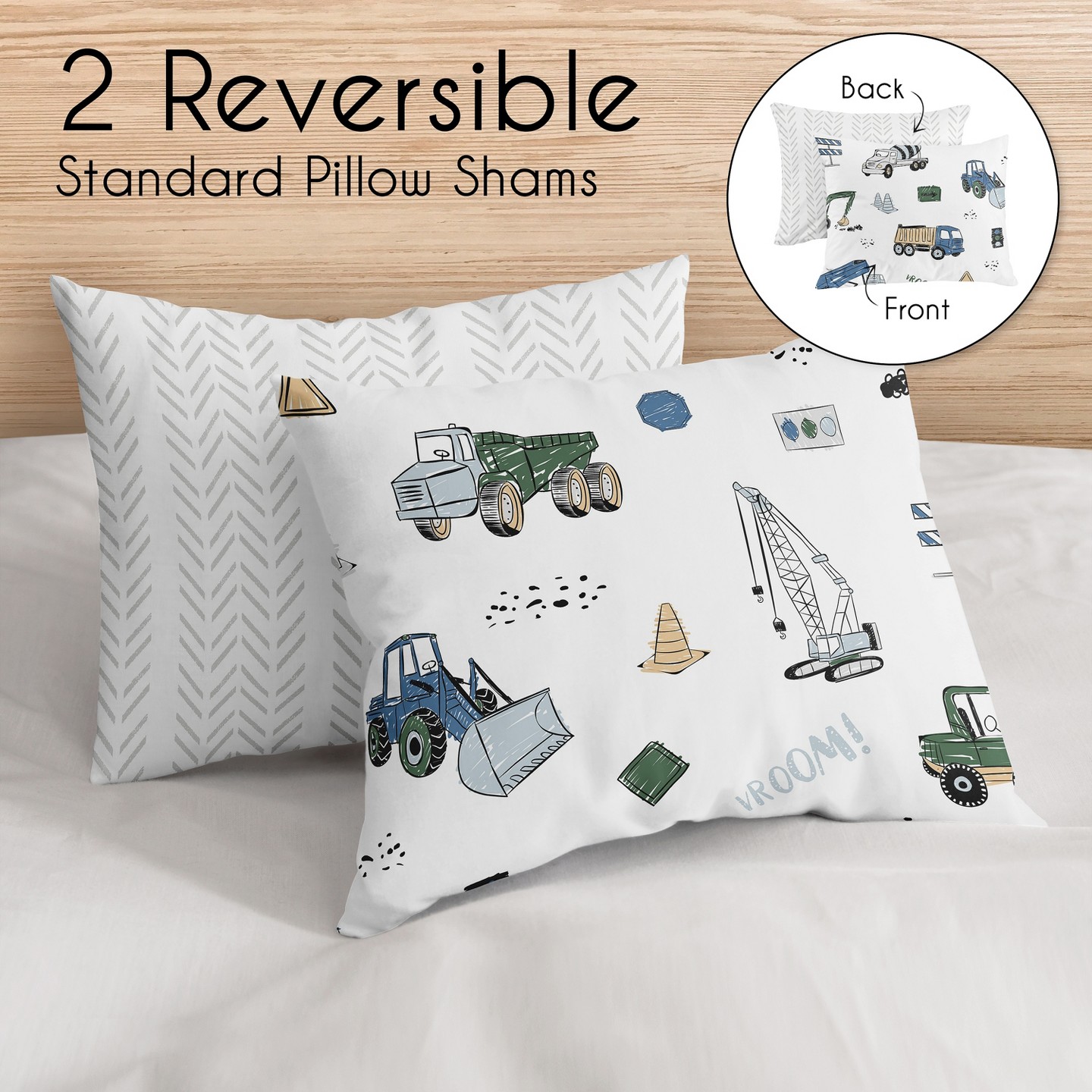 Постельное бельё Sweet Jojo Designs Full/Queen Comforter Bedding Set Construction Truck Green Blue and Grey 3pc. для мальчиков, цвет: Зелёный — фото 5