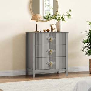 Fluted Nightstand with 3 Large Drawers, 27.5" Wide Bedside Table with Metal Handle, Modern Wooden End Table for Bedroom, Living Room, Hallway - 1 of 4