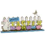 National Tree Company Happy Easter Picket Fence Table Decoration, Designed with Painted Eggs, Bunny, Butterfly, Easter Collection, 16 Inches