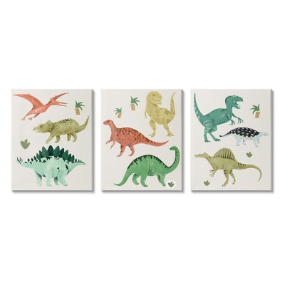 Stupell Industries Simple Dinosaur Illustration with Colorful Reptiles