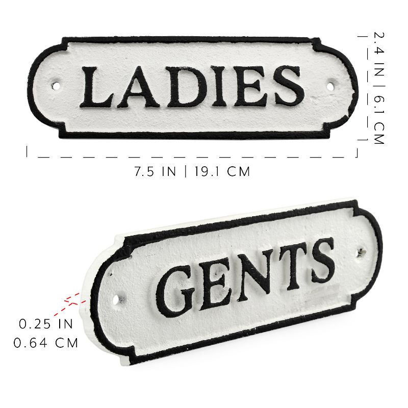 AuldHome Design Ladies and Gents Restroom Cast Iron Door Signs: 2pc Set Bathroom Signs for Men / Women, 3 of 9