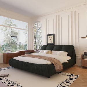 Whisen Queen Size Luxury Upholstered Platform Bed & Solid Wood Bed Frame with Oversized Padded Backrest - 1 of 4