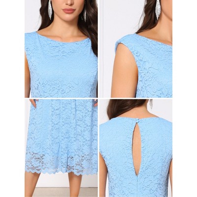 Женские платья INSPIRE CHIC Women's Wedding Guest Boat Neck Vintage Formal Cocktail Midi Lace Dress X-Large Sky Blue — фото 4