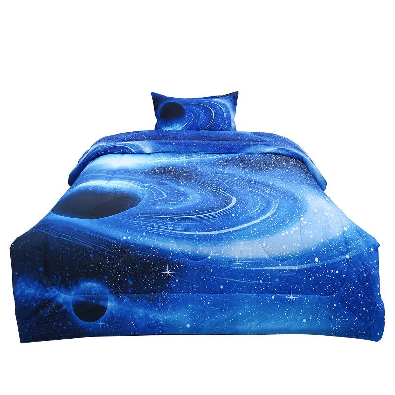 PiccoCasa Galaxy Themed Reversible Comforter with 1 Pillowcase White Blue Twin-Size, 1 of 6