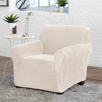 Great Bay Home Stretch Velvet Plush Washable Chair Slipcover Chair Off White