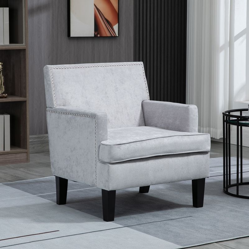 HOMCOM Modern Accent Chair, Upholstered Living Room Chair with Solid Wood Legs and Nailhead Trim, Armchair, 2 of 7