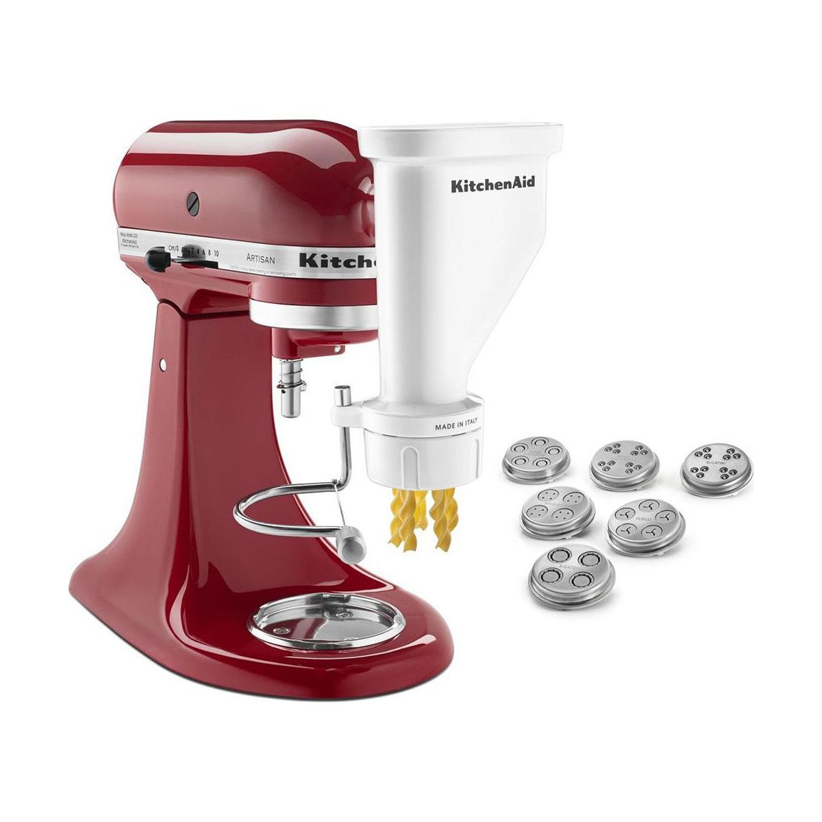 KitchenAid Gourmet Pasta Press Attachment with 6 Interchangeable Pasta Plates, White