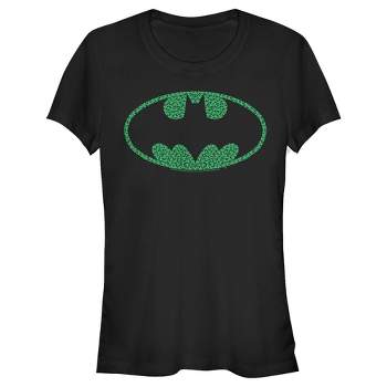 Juniors Womens Batman St. Patrick's Day Cloverfield Bat Logo T-Shirt