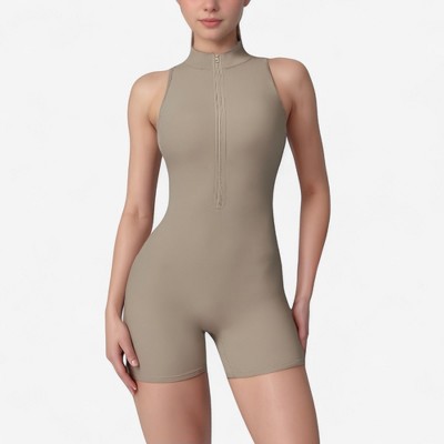 Anna-Kaci Active Women's Sleeveless Zip Front Active Romper with High Neck and Fitted Stretch Fabric