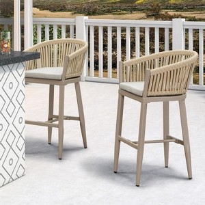PURPLE LEAF Outdoor Bar Stools Set of 2 Patio Metal Modern Wicker Bar Chairs Woven Aluminum Barstools - 1 of 4