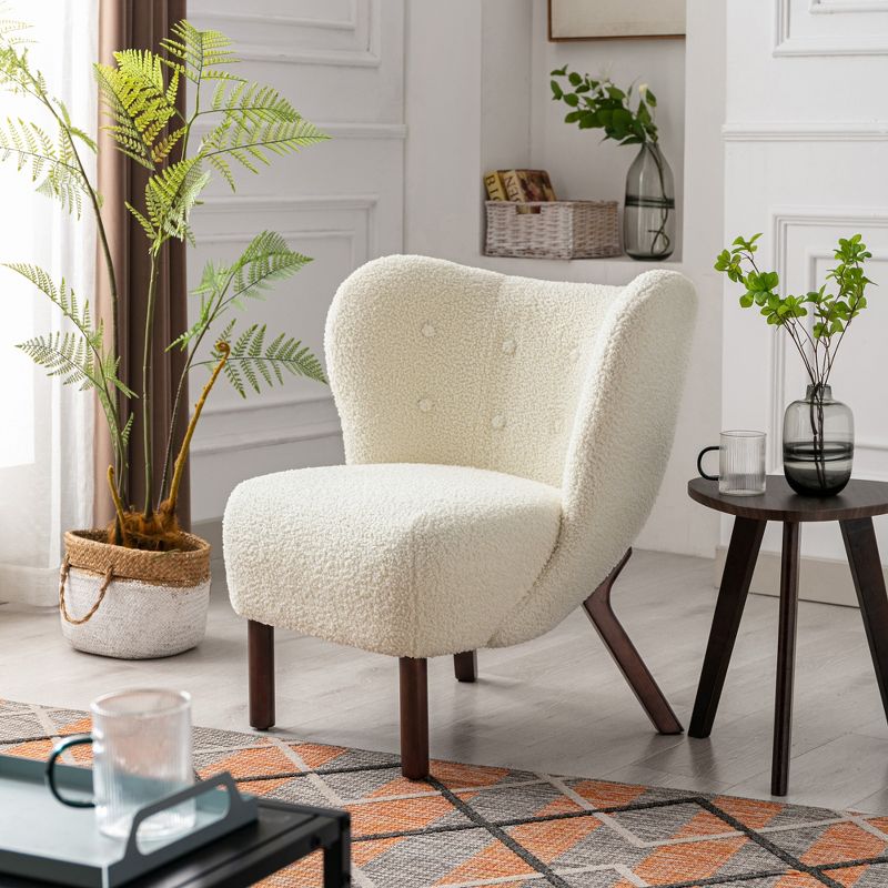 Accent Chair,Upholstered Armless Chair Faux Shearling Wingback Chair with Wood Legs,Modern Reading Chair for Living Room Bedroom Small Space Apartment, 3 of 11