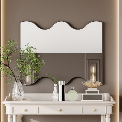 30x35 Inch Bathroom Wall Mirror, Metal Frame Curled Edge Rectangular Mirror Wall Mounted Hanging (Horizontal/Vertical) Home Decor