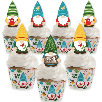 Big Dot of Happiness Garden Gnomes - Cupcake Decoration - Forest Gnome Party Cupcake Wrappers and Treat Picks Kit - Set of 24