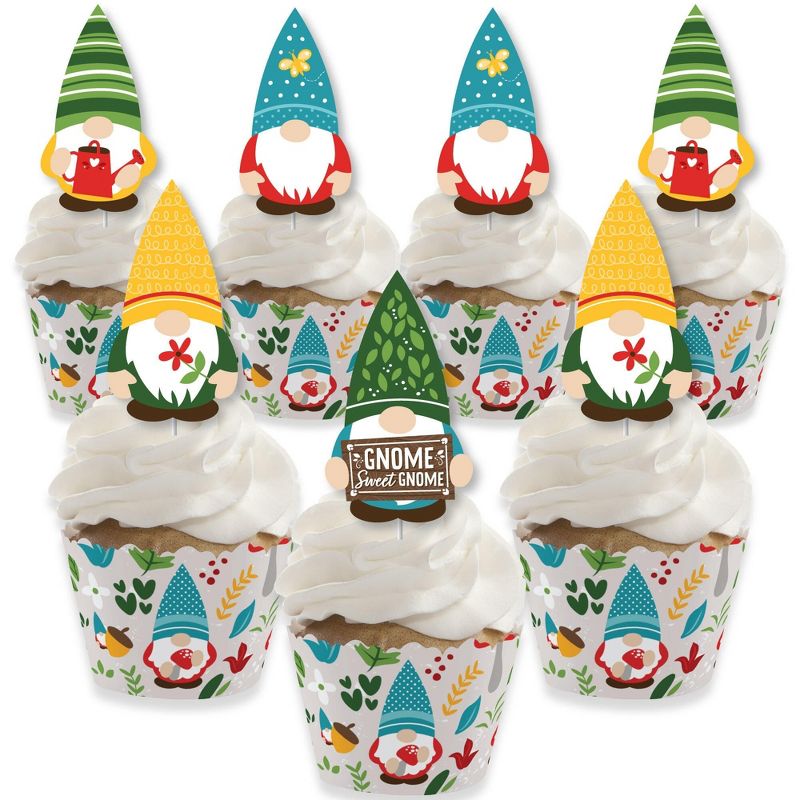 Big Dot of Happiness Garden Gnomes - Cupcake Decoration - Forest Gnome Party Cupcake Wrappers and Treat Picks Kit - Set of 24, 1 of 9