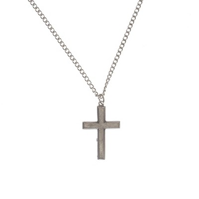 Dicksons Textured-Look Cross with Beveled Edge Brushed Pewter 24-Inch Pendant Necklace