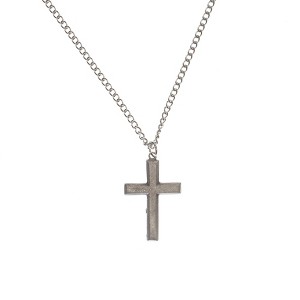 Dicksons Textured-Look Cross with Beveled Edge Brushed Pewter 24-Inch Pendant Necklace - 1 of 3
