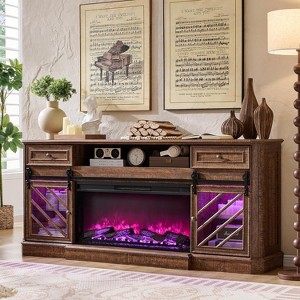 SinCiDo 75" Fireplace TV Stand, Entertainment Center w/ Fireplace, Remote Control, 7 Types of 3D Flames & Led Lights, 2 Drawers, Sliding Barn Door - 1 of 4