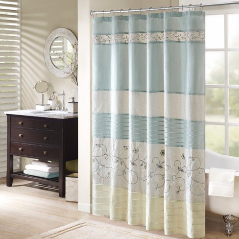 Monroe Embroidered Fl Shower, Aqua And Brown Shower Curtain