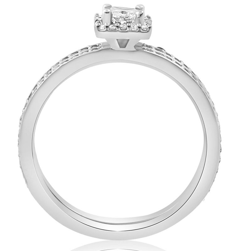 Pompeii3 5/8Ct Princess Cut Diamond Engagement Matching Wedding Halo Ring Set White Gold, 3 of 6