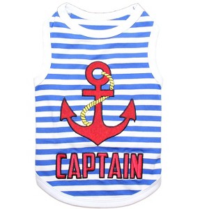 Parisian Pet 'Captain' Fun Sailor Dog Outfit – Soft and Breathable Nautical Pet Wear for Small Dogs & Cats, Blue & White Stripes - 1 of 4
