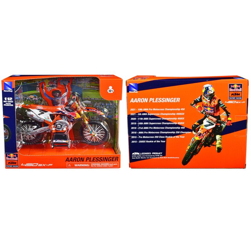 KTM 450 SX-F Motorcycle #7 Aaron Plessinger "Red Bull KTM Factory Racing" 1/12 Diecast Model by New Ray, 3 of 4