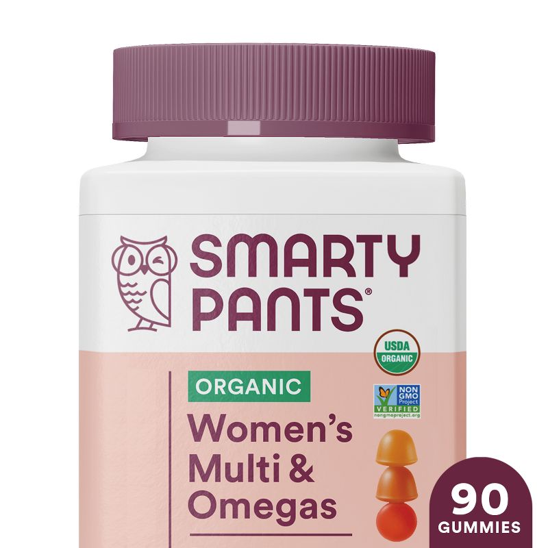 SmartyPants Organic Women&#39;s Multi &#38; Vegetarian Omega 3 Gummy Vitamins with D3, C &#38; B12 - 90 ct, 1 of 16