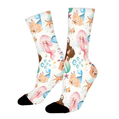 Mermaid Women Printed Crew Socks Funny Funky Socks Soft Polyester Novelty Gifts for Artists Men