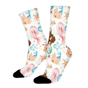 Mermaid Women Printed Crew Socks Funny Funky Socks Soft Polyester Novelty Gifts for Artists Men - 1 of 1