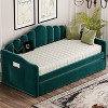 KWPZQEB Twin Size Daybed with Trundle, Velvet Upholstered Sofa Bed with Charging Port & 2 Side Pockets, No Box-spring Needed - 2 of 4