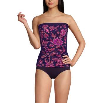 Lands' End Women's Strapless Bandeau Tankini Top Swimsuit with Removable and Adjustable Straps
