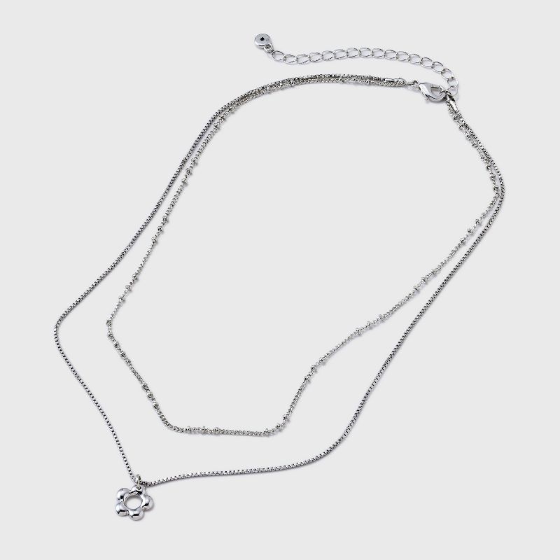 Dainty Multi-Strand with Flower Pendant Necklace - Universal Thread&#8482; Silver, 4 of 6